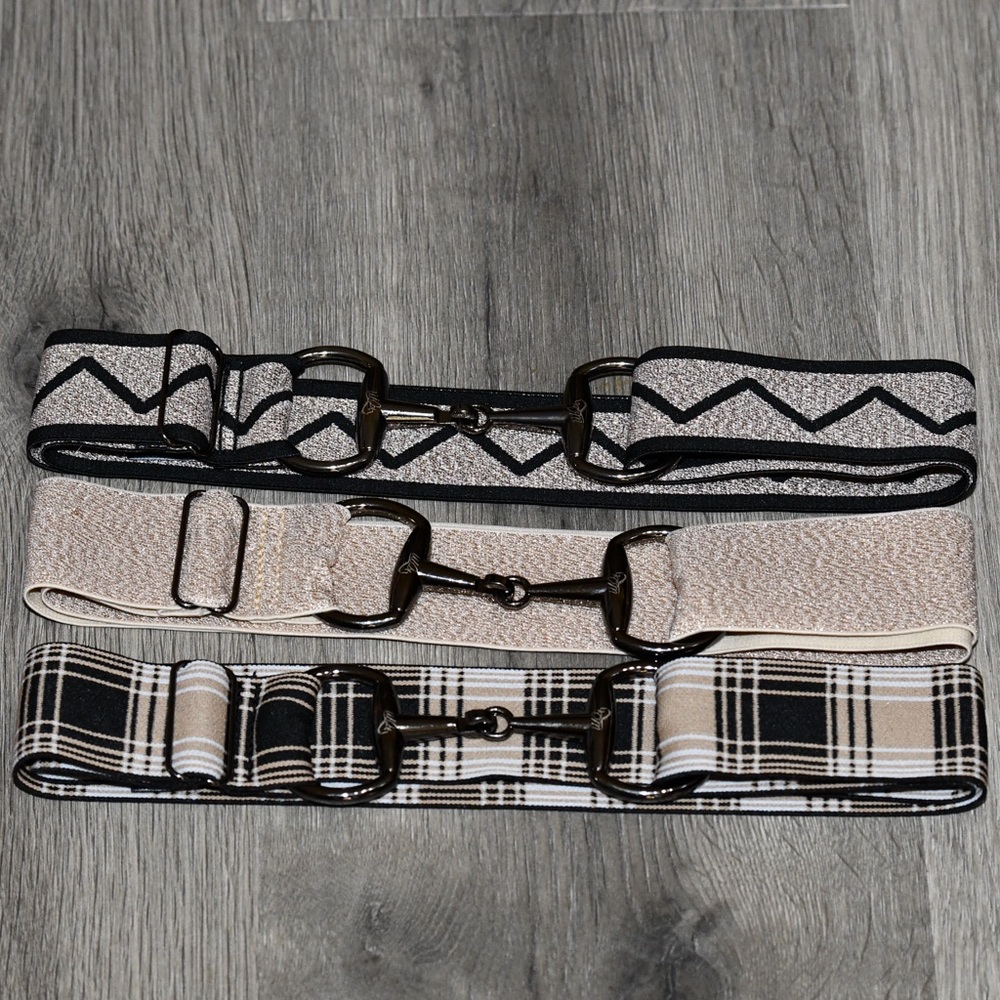 Set of three belts 1.5” tan collection Equestrian Snaffle Belt One Size pink gr…
